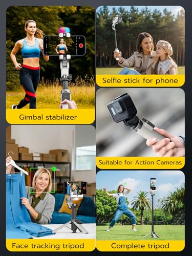 AOCHUAN Gimbal Stabilizer for iPhone, 4 in 1 Phone Gimbal w/360° Rotation for Andriod Sefie Stick Tripod w/Auto Face Tracking and Wireless Remote for TikTok -M3 Promini White - color: White