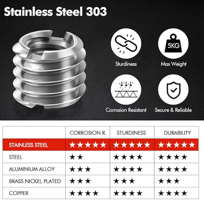 6PCS 1/4" to 3/8" Camera Convert Screw Tripod Adapter Mount, 3/8" to 1/4" Convert Screw Adapter Ball Head Reducer for Tripod, Monopod, Stainless Steel