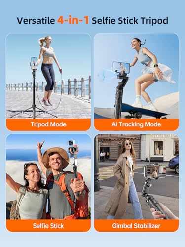 Rollei Auto Face Tracking Tripod, Smartphone Gimbal Stabilizer 61'' Selfie Stick Tripod Holder 360° Rotation for iPhone/Android Stand for Filming Streaming Tiktok Video Vlog - style: Easy Creator Gimbal