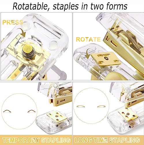 Famassi Gold Desk Accessories，Office Supplies Set Acrylic Stapler Set Staple Remover, Tape/Pen Holder, 2 Ballpoint Pen, Scissor, Binder/Paper Clips and 1000pcs Staples. - color: Gold