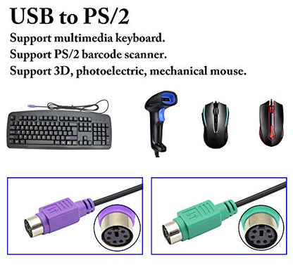 USB to PS2 Adapter, Keyboard Mouse Converter, MD6 Female Splitter, 19CM, Black, Supports Win98/ME/2000/XP/7/8/8.1 - color: Black