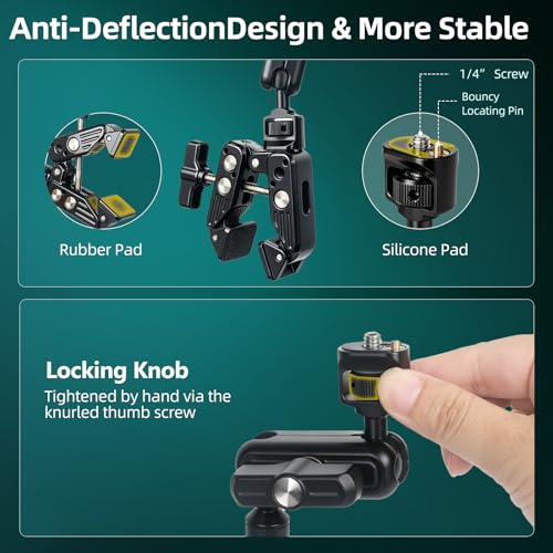 22" Magic Arm Clamp, Overhead Phone Mount Holder Stand, Flexible Desk Camera Mount, Articulating Friction Boom Arm with 1/4" 3/8" Threads for Phone, DSLR, Action Camera,Filming, Light, Webcam, Mic - size: MH05