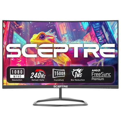 Sceptre Curved 24.5-inch Prime Gaming Monitor up to 240Hz 1080p R1500 1ms DisplayPort x2 HDMI x2 Blue Light Shift Build-in Speakers, Machine Black 2025 (C255B-FWT240 Series) - style: 24.5" Curved 240Hz