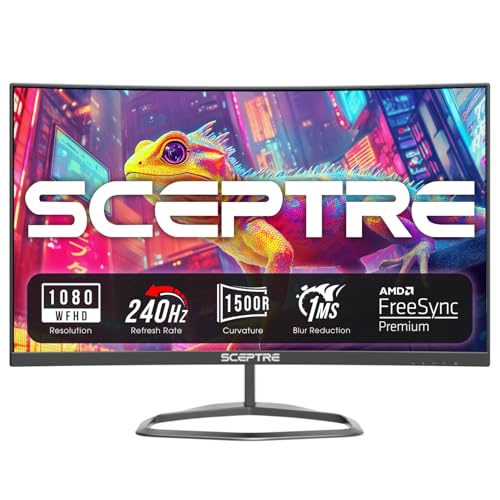 New! Sceptre Curved 24.5-inch Gaming Monitor up to 240Hz 1080p R1500 1ms DisplayPort x2 HDMI x2 Eye Care Build-in Speakers, Machine Black 2026 (C255B-FWT240 Series) - style: 2025 25" Curved 240Hz