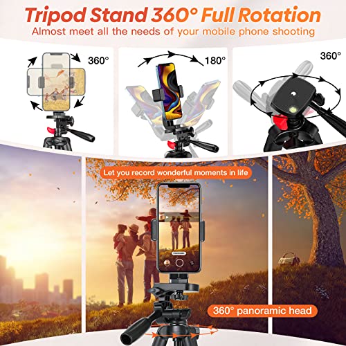 65" Phone Tripod Stand for iPhone Camera Wireless Remote & Holder | 574g Ultra-Lightweight 65" Height. Max Load 4.4lb. 360° Pan Head for Vlogging. Includes Bluetooth Remote & Tripod Carry Bag