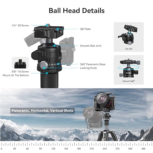 SmallRig AP-20 Carbon Fiber Tripod, 62.2" Camera Tripod Monopod with Center Column, Compact Lightweight Tripods with 360° Ball Head, Payload 26.5 lbs, Quick Release Plate, for DSLR Camera - 4059 - style: 62.2"