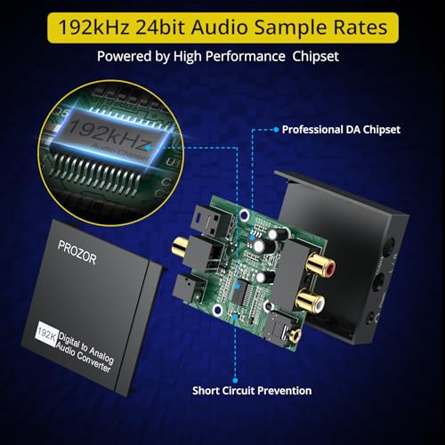 PROZOR 192KHz Digital to Analog Audio Converter, DAC Optical to Analog L/R RCA 3.5mm Converter, Digital SPDIF Toslink Optical to 3.5mm Jack Adapter for PS3 HD DVD PS4 Amp Apple TV Home Cinema - size: Lightweight Shell, style: 2.0CH PCM