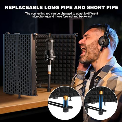Microphone Stand With Isolation Shield,Recording Studio Equipment With Foldable Mic Shield With Sound Insulation For Recording Studio, Podcasts,Broadcasting - size: Standard Edition