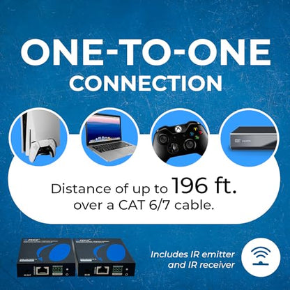 OREI 4K @ 120hz HDMI Over Ethernet Extender Balun - UltraHD 4:4:4 Over Single CAT6/7 Cable with HDR, & IR Control, RS-232 - Up to 100 Ft with CAT6/7 Audio L/R Out (UHD-EX120HZ-K)