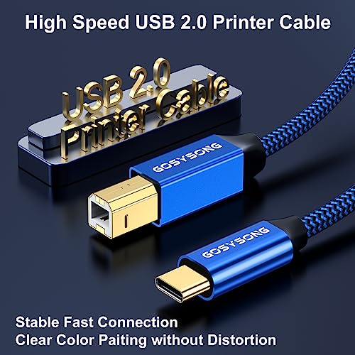 USB C to B Printer Cable 6ft, High Speed Printer Cord Compatible with Printers,Scanners,Faxs,Midi Keyboards,Audio Recordings (Blue) - size: 6ft, style: USB C Printer Cable
