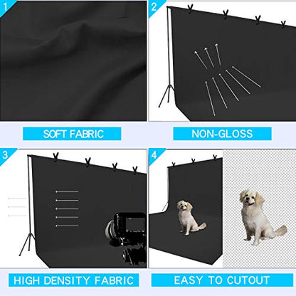 ISSUNTEX 9X15 ft Background Polester Backdrop, Photo Studio, Collapsible High Density Screen for Video Photography and Television-Black - color: Black