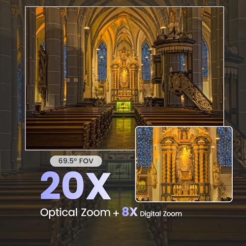 AI Auto Tracking PTZ Camera 3G-SDI/USB3.0/HDMI/LAN IP PoE Live Streaming 20X Optical and 8X Digital Zoom Camera 1080P 60FPS for Church Services Worship Education Events vMix OBS YouTube - color: pitch black
