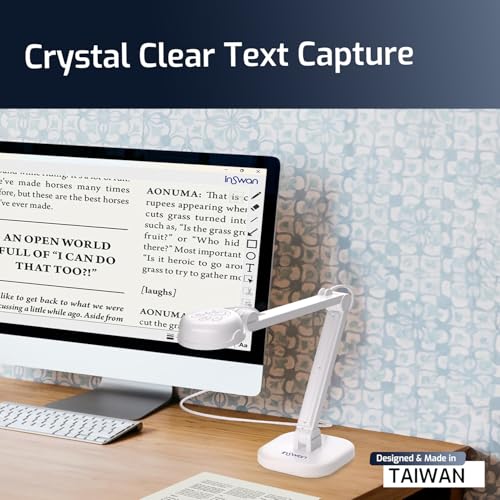 INSWAN INS-1 Classic USB Document Camera/Webcam, 8MP, Built-in LED, Mic | Auto Focus, Plug & Play, Compatible with Windows / Mac / Chromebook for Distance Learning, Live Demo, Online Teaching, White