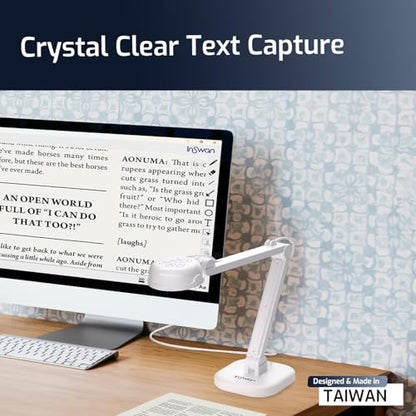 INSWAN INS-1 Classic USB Document Camera/Webcam, 8MP, Built-in LED, Mic | Auto Focus, Plug & Play, Compatible with Windows / Mac / Chromebook for Distance Learning, Live Demo, Online Teaching, White