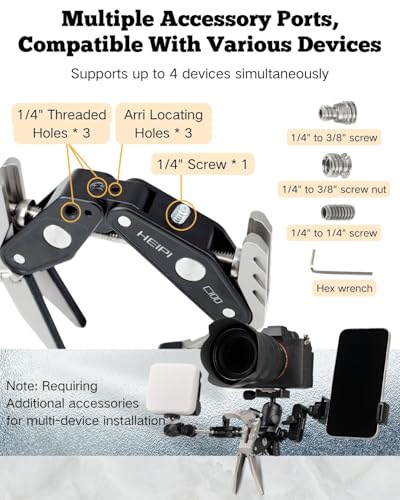 HEIPI Super Clamp Phone Camera Mount Holder 2-in-1 Clamp & Stand Design with with KF17 Monitor Ball Head & Panning Base Adapter Holder Max Clamping 3.93 inch for Tripod Accessories, DSLR Camera - style: Super Clamp with KF17 Ball Head & Panoramic Panning