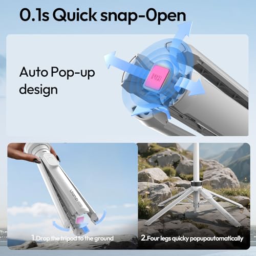 ULANZI Magnetic Phone Tripod 60'' Selfie Stick Auto Open Extendable Stand | Auto Open Tripod, N52 Magnet for Magsafe iPhone Mount, 360° Adjustment Aluminum, Creator Vlog Travel Desk Outdoor Use, White - color: White