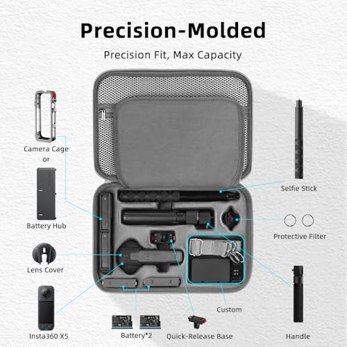 Carrying Hard Case for Insta360 X5, Dual Layer Protective Travel Bag for X4 | for Insta 360 X4 Air Basic Bundle Battery Charge Accessories Bullet Time Handle/114CM Selfie Stick- Storage Carrying Bag
