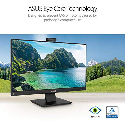 ASUS BE24EQK 24” Business Monitor with 1080P Full HD IPS, Eye Care, DisplayPort HDMI, Frameless, Built-in Adjustable 2MP Webcam, Mic Array, Stereo Speaker, Video Conference,Black - style: 24" Webcam