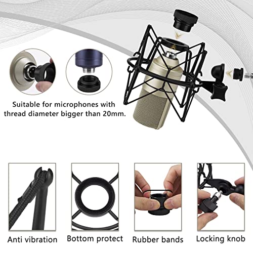 Geekria for Creators Microphone Shock Mount Compatible with MXL 770, 990, R77, TEMPO, V67G, 2006, R144 Mic Anti-Vibration Suspension Adapter Clamp Mic Holder Clip (Black/Metal)