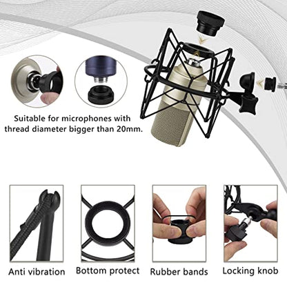 Geekria for Creators Microphone Shock Mount Compatible with MXL 770, 990, R77, TEMPO, V67G, 2006, R144 Mic Anti-Vibration Suspension Adapter Clamp Mic Holder Clip (Black/Metal)