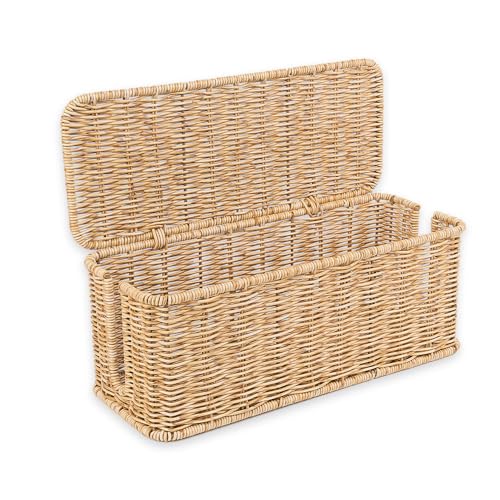 Cable Management Box, Handmade Rattan Cable Organizer with 2 Open Slots, Cord Hider for Power Strip, Router & USB Hub, Registered U.S. Design Patent (D1,112,102), 13" x 5.1" x 5.1", Natural - color: Natural