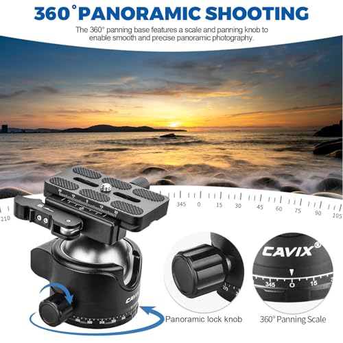 CAVIX H-46F Lever Tripod Head, Low Gravity Metal Ball Head Camera Head, Panoramic Ball Head with 1/4" Arca Swiss Quick Release Plate for Tripod, Monopod, DSLR, Camera, 44lbs/20kg Max Load - size: Ball Dia. 46mm
