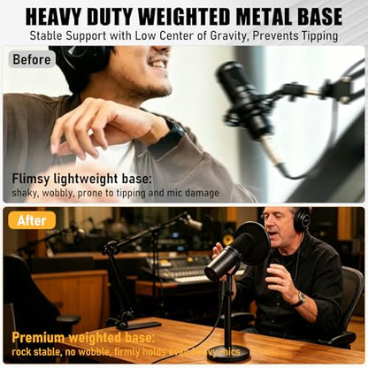 Desktop Microphone Stand for Shure SM7B/SM7DB, Adjustable Height with 2 Extension Rods, All-Metal Heavy-Duty, Easy Setup & Portable Space-Saving Mic Stand