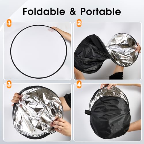 5-in-1 Light Reflector 43 Inch/110 cm Photography Diffuser Collapsible Portable with Bag，Gold Silver White Black Translucent for Studio and Outdoor Lighting (43'' (110cm)) - size: 43'' (110cm)