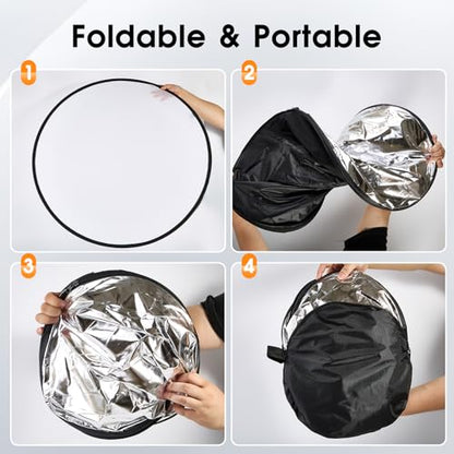 5-in-1 Light Reflector 43 Inch/110 cm Photography Diffuser Collapsible Portable with Bag，Gold Silver White Black Translucent for Studio and Outdoor Lighting (43'' (110cm)) - size: 43'' (110cm)