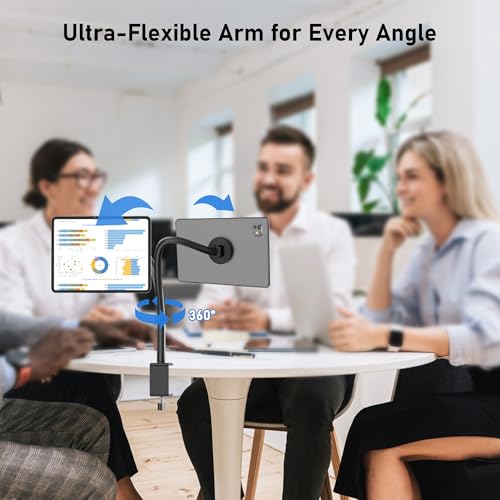 Magnetic Gooseneck Tablet Holder, iPad Desk Clamp Mount for Bed & Desk | 360 Degree Adjustable Arm, Compatible with MagSafe, Fits 4.7-13.5" Devices, Phone, iPad Pro/Air/Mini, Kindle Fire, Galaxy Tab