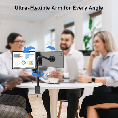Magnetic Gooseneck Tablet Holder, iPad Desk Clamp Mount for Bed & Desk | 360 Degree Adjustable Arm, Compatible with MagSafe, Fits 4.7-13.5" Devices, Phone, iPad Pro/Air/Mini, Kindle Fire, Galaxy Tab