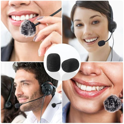PAGOW 4 Pcs Mini Foam Microphone Windscreens ＆ Furry Cover, High Density Mic Headset Cover, Lapel Microphone Windscreen for Lavalier Microphones Noise Reduction (2pcs Foam + 2pcs Furry) - color: black,Foam(2pcs),Furry(2pcs)
