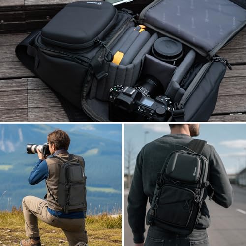 TARION Camera Backpack Sling Bag - 9L Compact Camera Bag 2-in-1 Waterproof Crossbody Sling Bag with Side Access & Dual Strap & Raincover for Photographers (TR-S) - color: 2-in-1 Sling Bag Black, size: Large