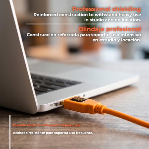 Tether Tools TetherPro USB 2.0 to USB Micro-B 5-Pin Cable | for Fast Transfer Between Camera and Computer | High Visibility Orange | 15 Feet (4.6 m)