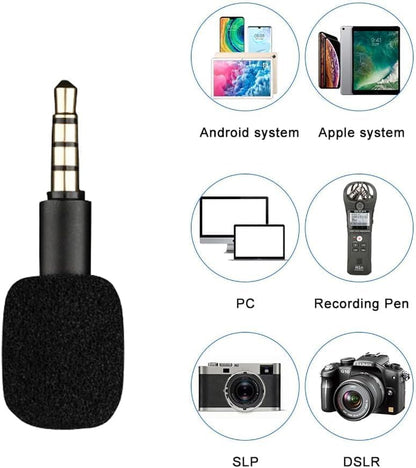 Mini Portable Condenser Microphone, 3.5mm 4-Pole/3-Pole Jack, Black, for Phone, Computer, Laptop, Multipurpose Condenser Microphones