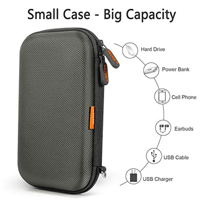 Dustproof Carrying Case Electronic Accessories Cable Organizer - Portable Small Travel Charger Case Power Bank Phone Pouch - Double Zippers Wallet Hard EVA Storage Carry Bag - Silver Grey