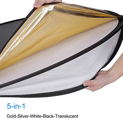 40"x60"/100x150cm Photo Video Studio Multi Collapsible Disc Lighting Reflector 5 Colors in 1 Set Translucent, Silver, Gold, White, and Black for Studio or Any Photography Situation