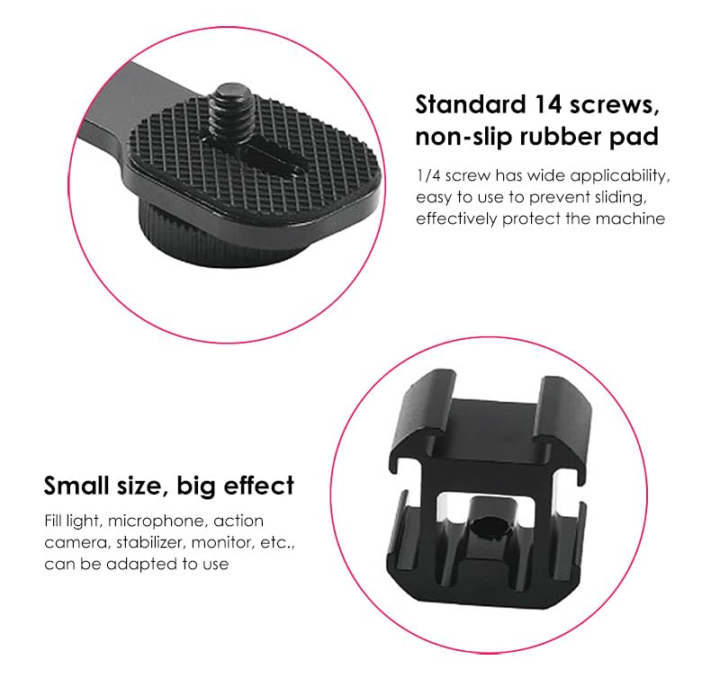 Triple Cold Shoe Mounts Plate Microphone Led Video Light Extension Bracket Microphone Stand Rig Compatible for DJI OSMO Mobile 3 2 OM 4 Zhiyun Smooth 4/Feiyu Vimble 2 Gimbal Stabilizer - color: ST-002-1