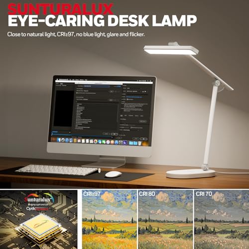 Honeywell Desk Lamp for Home Office, H4 Sunturalux™ Eye-Caring LED Desk Light, 700LM Dimmable Desk Lamp with Timer, Adjustable Desk Reading Light, Touch Auto Dimming Table Lamp for Study, Bedroom - color: White