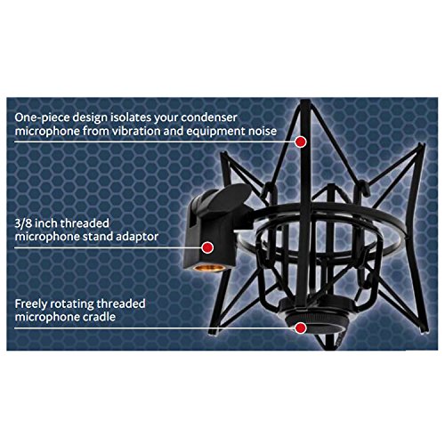 LyxPro MKS1-B Condenser Spider Microphone Shockmount, Anti Vibration and Isolation - Black