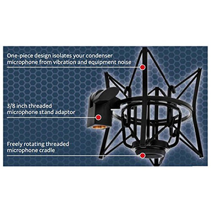 LyxPro MKS1-B Condenser Spider Microphone Shockmount, Anti Vibration and Isolation - Black