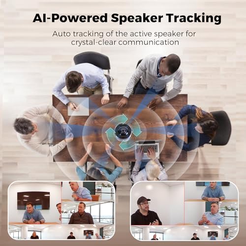 COOLPO Camera 360, 4K Smart Video Conference Room Camera and Microphone, AI Driven Speaker Tracking, Noise Cancellation, Works with Zoom, Google Meet, Meeting, Plug Play Setup, AI Huddle Pana