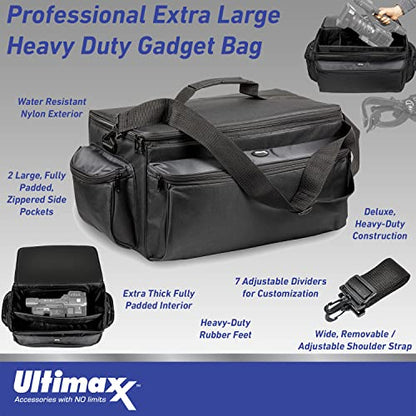Ultimaxx Professional Extra-Large, Well-Padded, Water-Resistant Gadget Bag – Compatible with Canon, Sony, Nikon, Pentax, JVC, Olympus, Panasonic, Fujifilm, Samsung Cameras & Camcorders, and More