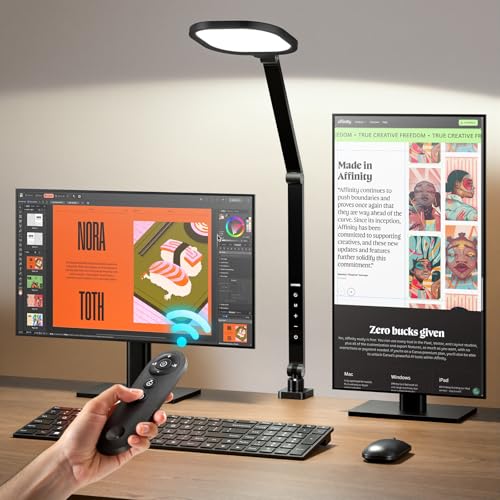 Desk Lamps for Home Office, 2000LM Eye-Caring Desk Light with Clamp, Dimmable Zoom Lighting with 3 Colors & 10 Brightness, Remote Computer Ring Light for Video Calls,Conference, Reading, CRI>97.8 - color: Black
