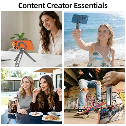 Magnetic Phone Tripod Stand for iPhone iPad, Aluminium Portable Phone Tablet Holder with Carabiner Smartphone Mini Tripod Stand Strong Magnet Compatible with iPhone 17 16 15 14 13 12 iPad Series