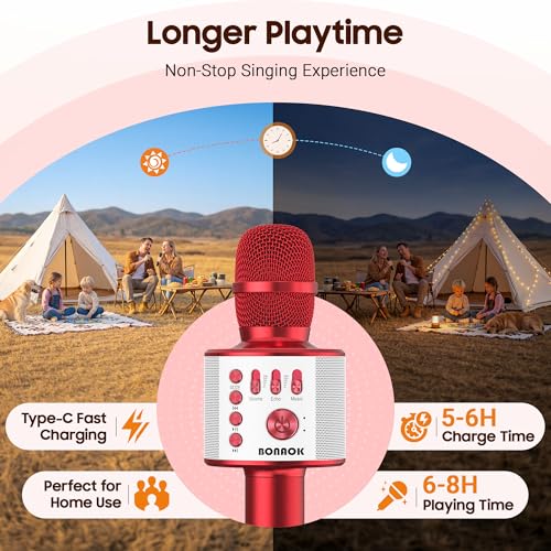 BONAOK Wireless Bluetooth Karaoke Microphone,3-in-1 Portable Handheld Mic Speaker Machine Birthday Home Party for PC or All Smartphone(Q37 Red) - color: Red