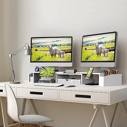 Simple Houseware Desk Dual Monitor Stand Riser with Drawer, White - color: White