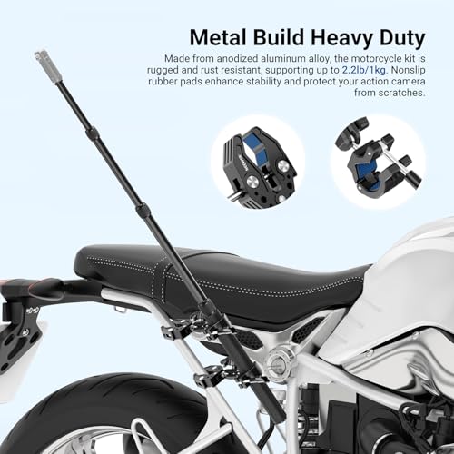 NEEWER Motorcycle Mount Accessories Kit Compatible with GoPro Insta360 DJI, Bike Tail Handlebar Invisible Selfie Stick Double Clamp Holder with Action Camera Adapter for POV Video Recording, GP-30