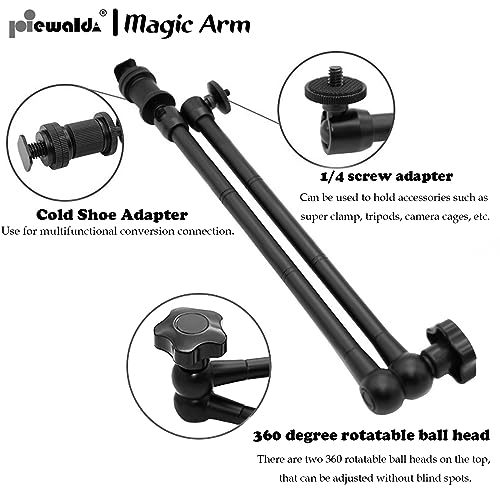 20" Magic Arm Clamp Kit with 1/4" & 3/8" Thread Clamp,Adjustable Friction arm- Articulating arm,with/Phone Clip/Tripod Mount Adapter,for Action Camera/DSLR/LCD Monitor/LED Lights/Cell Phone - color: 20 Inch Frosted Black Magic Arm