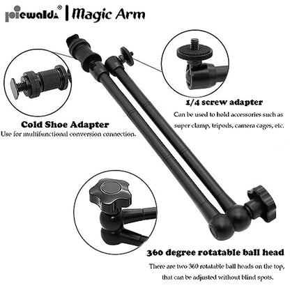 20" Magic Arm Clamp Kit with 1/4" & 3/8" Thread Clamp,Adjustable Friction arm- Articulating arm,with/Phone Clip/Tripod Mount Adapter,for Action Camera/DSLR/LCD Monitor/LED Lights/Cell Phone - color: 20 Inch Frosted Black Magic Arm